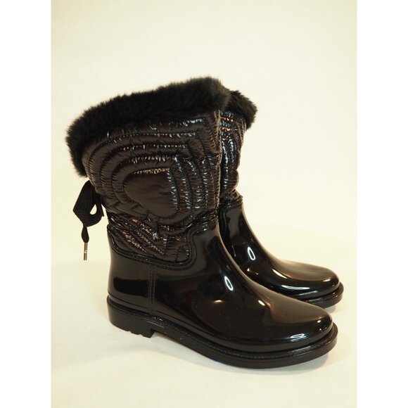 Kate Spade New York Black Patent Leather Faux Fur Rain Boots Size 7 (US)